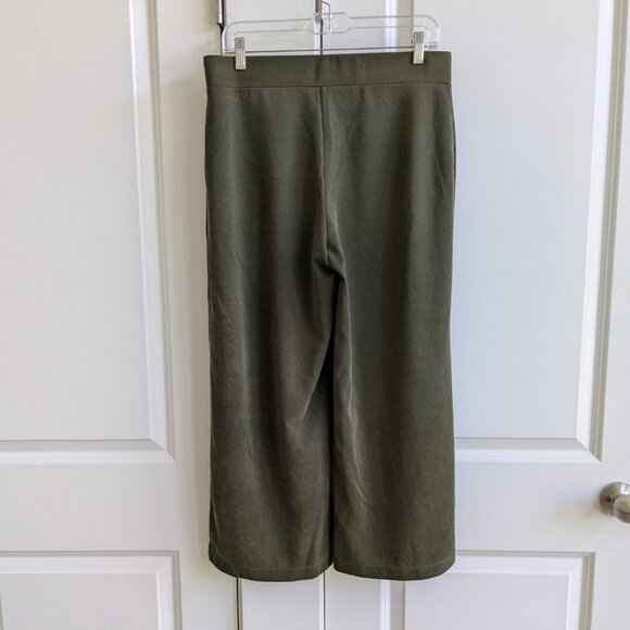 LOFT Pull On Culottes Women M Olive Soft Velvety Twill Wide Leg Cropped Pants - Picture 2 of 6